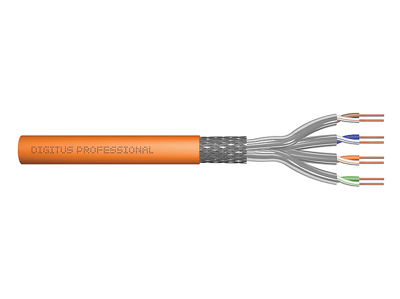 DIGITUS Cat 7 S-FTP Kabel, 1200 MHz Dca (EN 50575), AWG 23/1, 100m Ring, Simplex, Farbe Orange; Netzwerkkabel----Netzwerkkabel