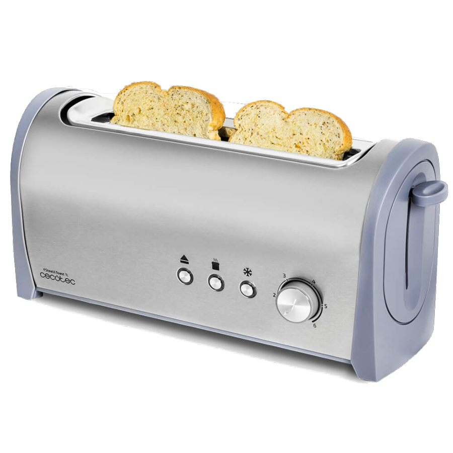 Tostadora - Cecotec Steel&Toast 1L, 1000W, 6 funciones, 1L, Bandeja recogemigas, Recogecables, Inox