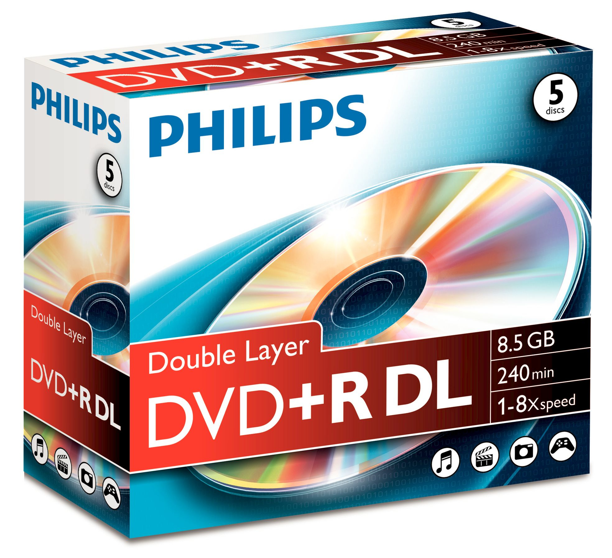 Disco DVD+R Doble Capa - Philips, DR 8 S 8 J 05 C/00 DOBLE-CAPA 8.5 GB PACK 5