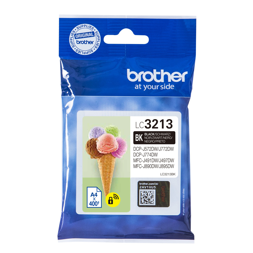 Brother Tintenpatronenverpackung mit einer Eiswaffel-Illustration.
