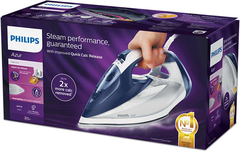 Plancha de vapor - Philips Azur GC4541/20, 45 g/min, Golpe de vapor 200 g, 2400 W, Suela SteamGlide