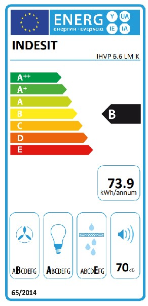 Etiqueta de eficiencia energética para un electrodoméstico Indesit IHVP 5.6 LM K.
