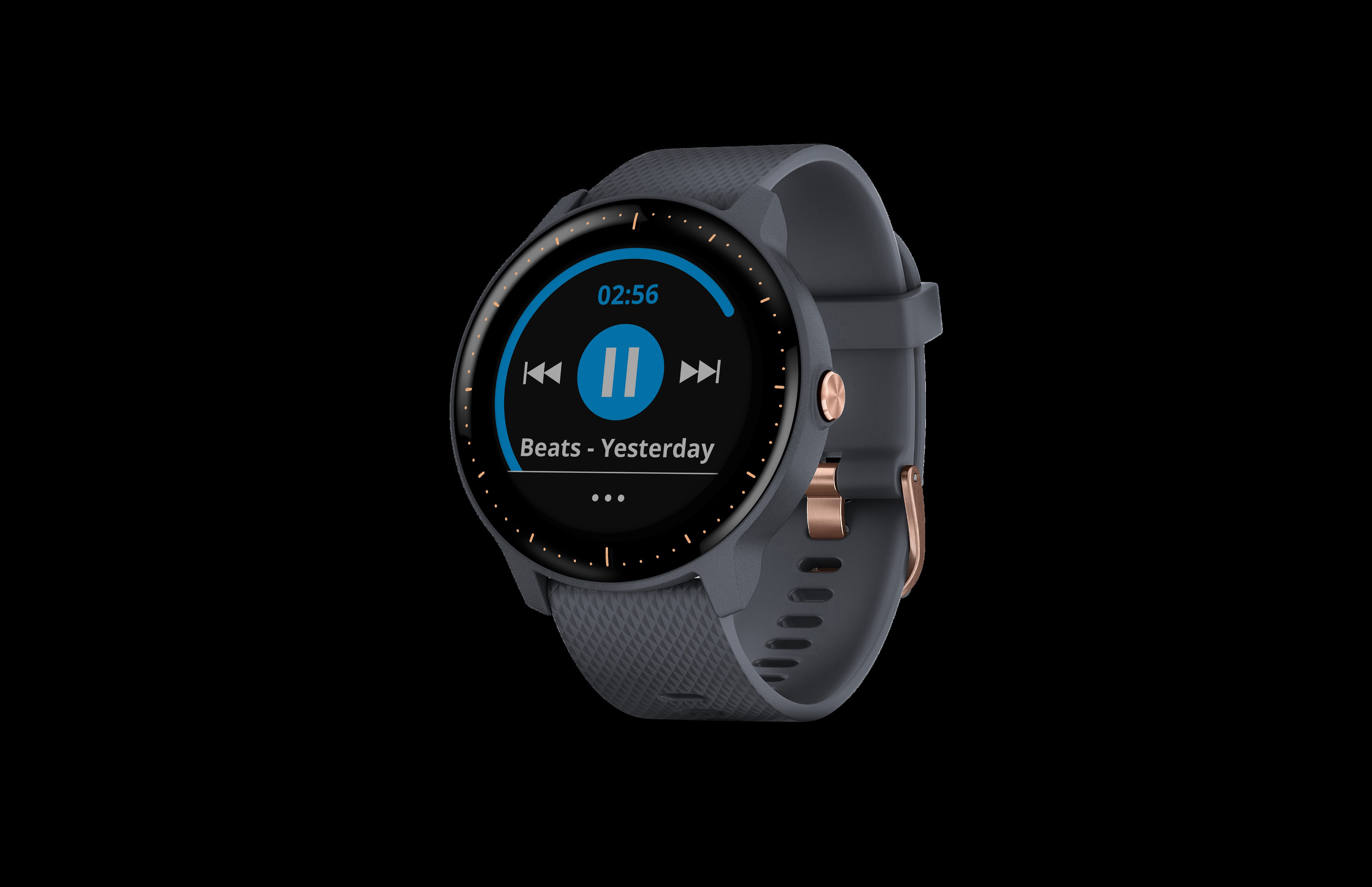 GARMIN vivoactive 3 Music Smartwatch Silikon, 127-204 mm (Handgelenkumfang), Granitblau/Silikon/ Roségold