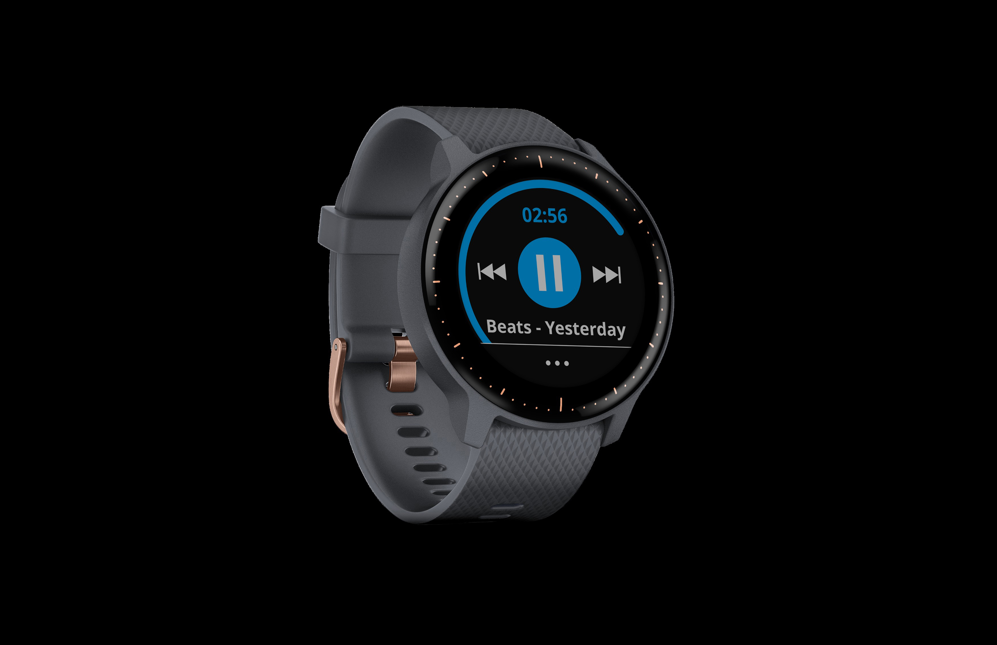 GARMIN vivoactive 3 Music Smartwatch Silikon, 127-204 mm (Handgelenkumfang), Granitblau/Silikon/ Roségold
