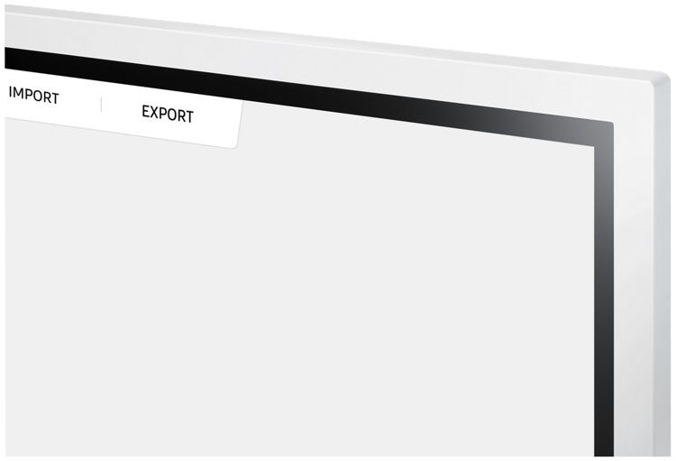 Nahaufnahme eines weißen Bildschirms mit den Optionen Import und Export.