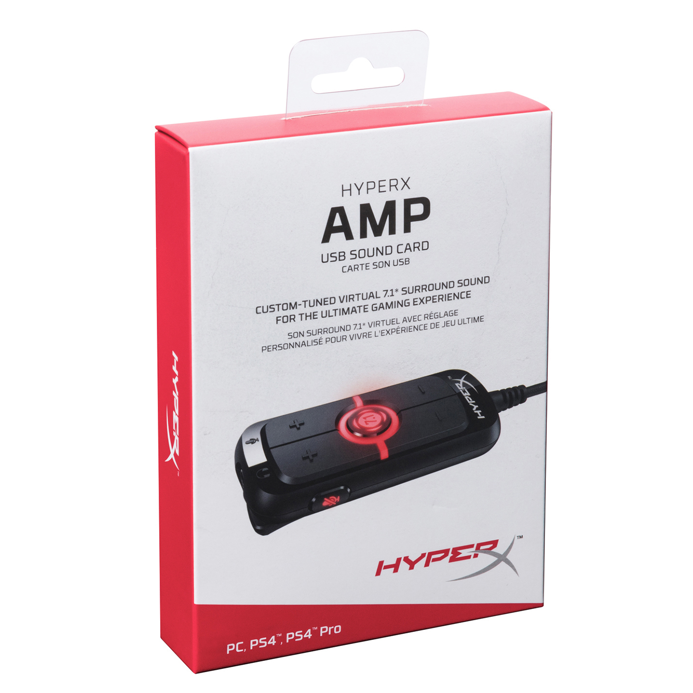 Tarjeta de sonido USB - HyperX Sonido envolvente virtual 7.1 Plug & Play, Caja de control cómoda, Negro