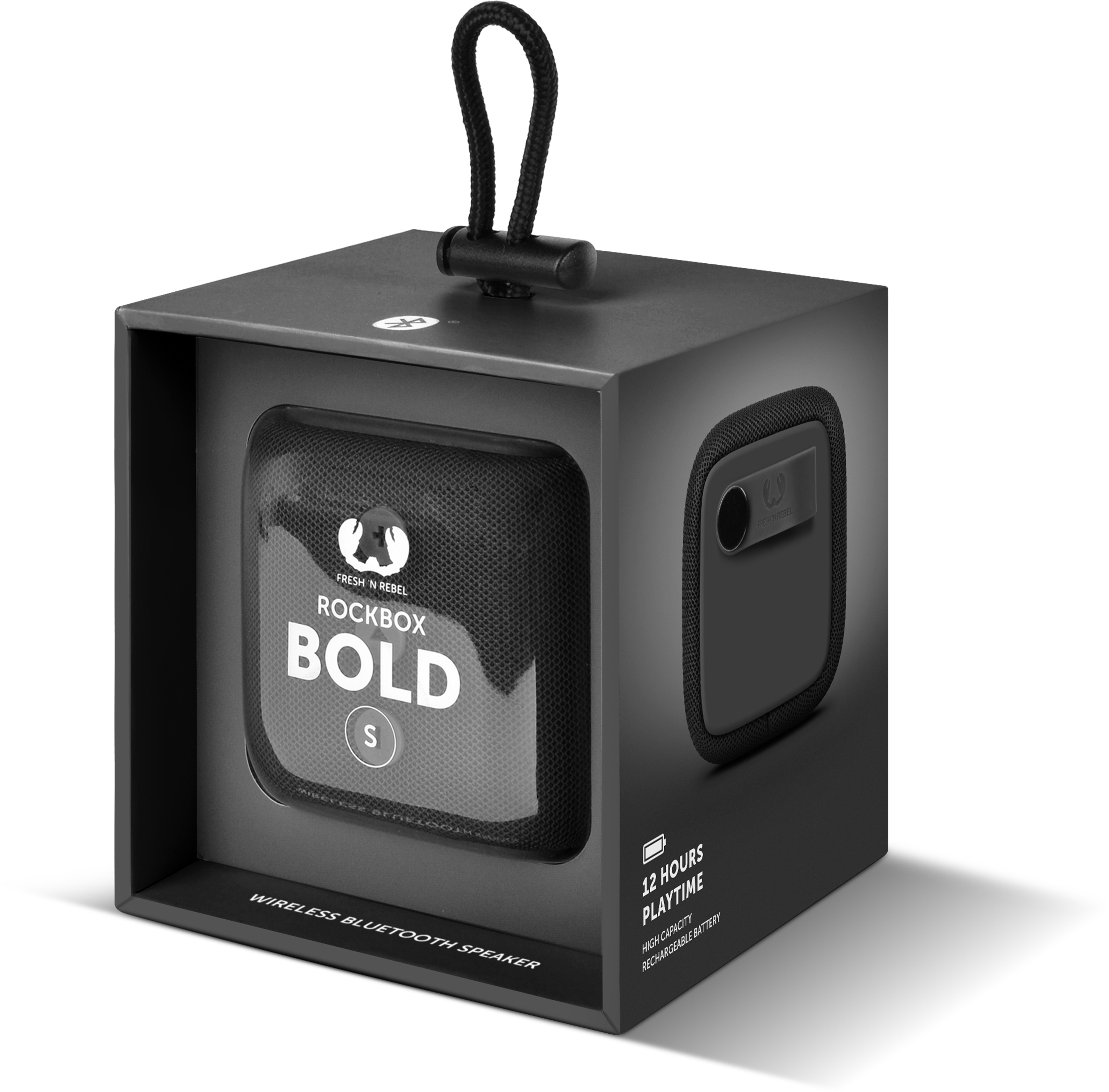 FRESH ‘N REBEL Rockbox Bold S Concrete Bluetooth Lautsprecher, Schwarz, Wasserfest