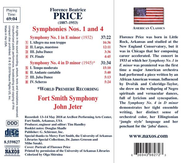 CD-Cover von Florence Price Symphonien. Text auf weißem Hintergrund, amerikanische Flagge.
