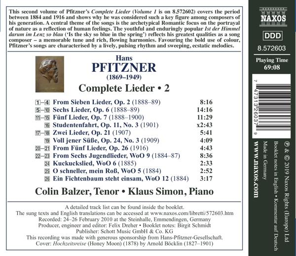 Rückseite des Albums 'Complete Lieder 2', mit Text und Titelliste, Naxos-Logo oben rechts.