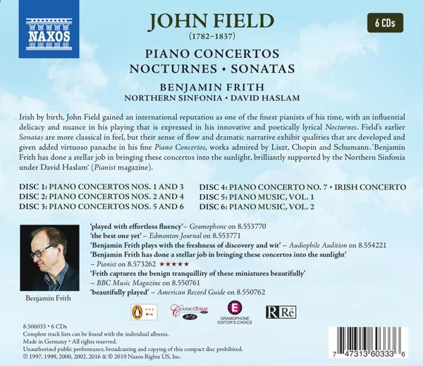 CD-Cover mit Text über John Fields Klavierkonzerte. Weißer Hintergrund.