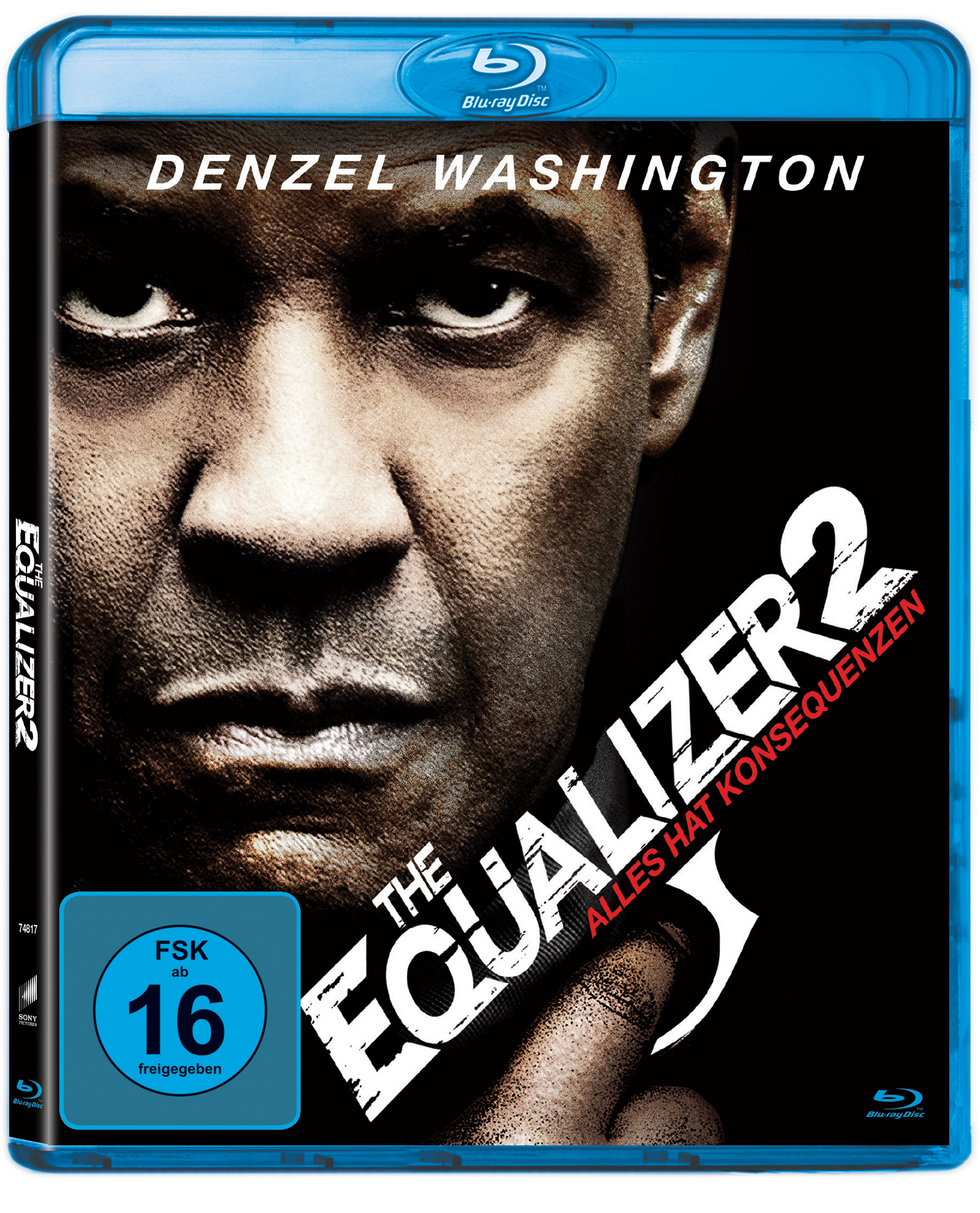 Filmcover für 'The Equalizer 2', Denzel Washingtons Gesicht ist zu sehen. Blu-ray Disc.