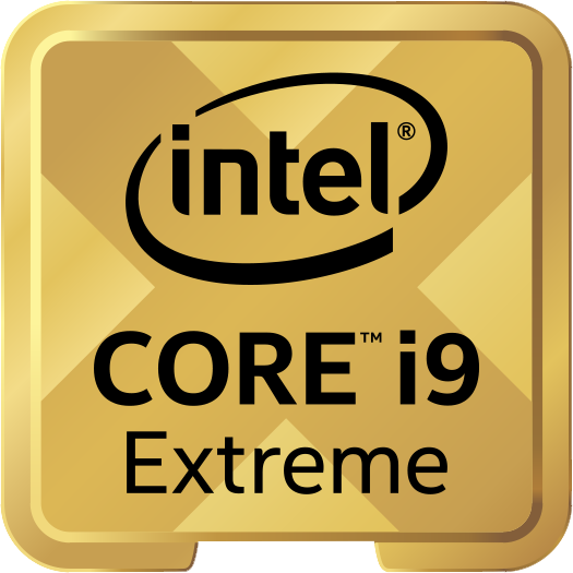 Intel Core i9 Extreme Logo in Gold, schwarzer Text.