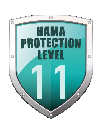 HAMA PROTECTION LEVEL 11 Schildlogo, teal und silberfarben.