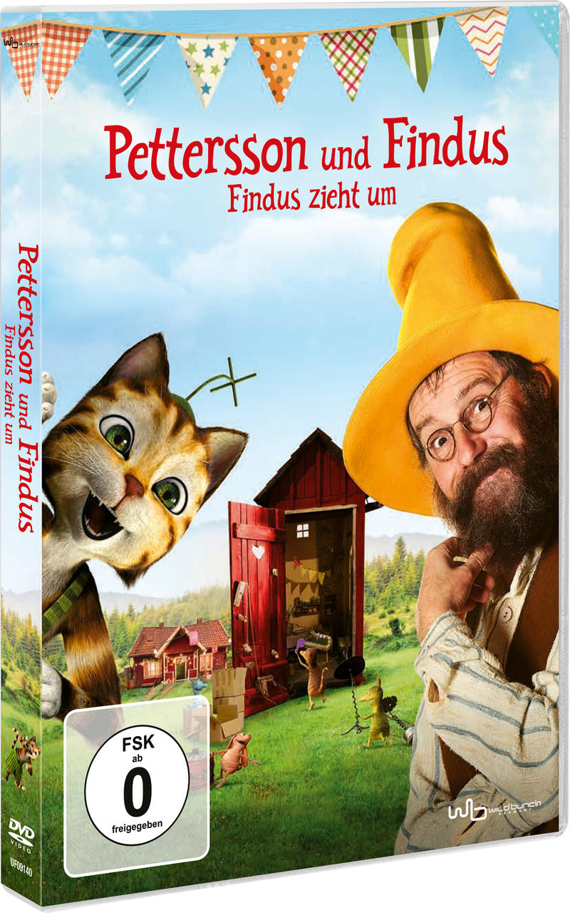 DVD-Hülle für 'Pettersson und Findus'. Eine Katze und ein Mann mit gelbem Hut sind auf dem Cover abgebildet.