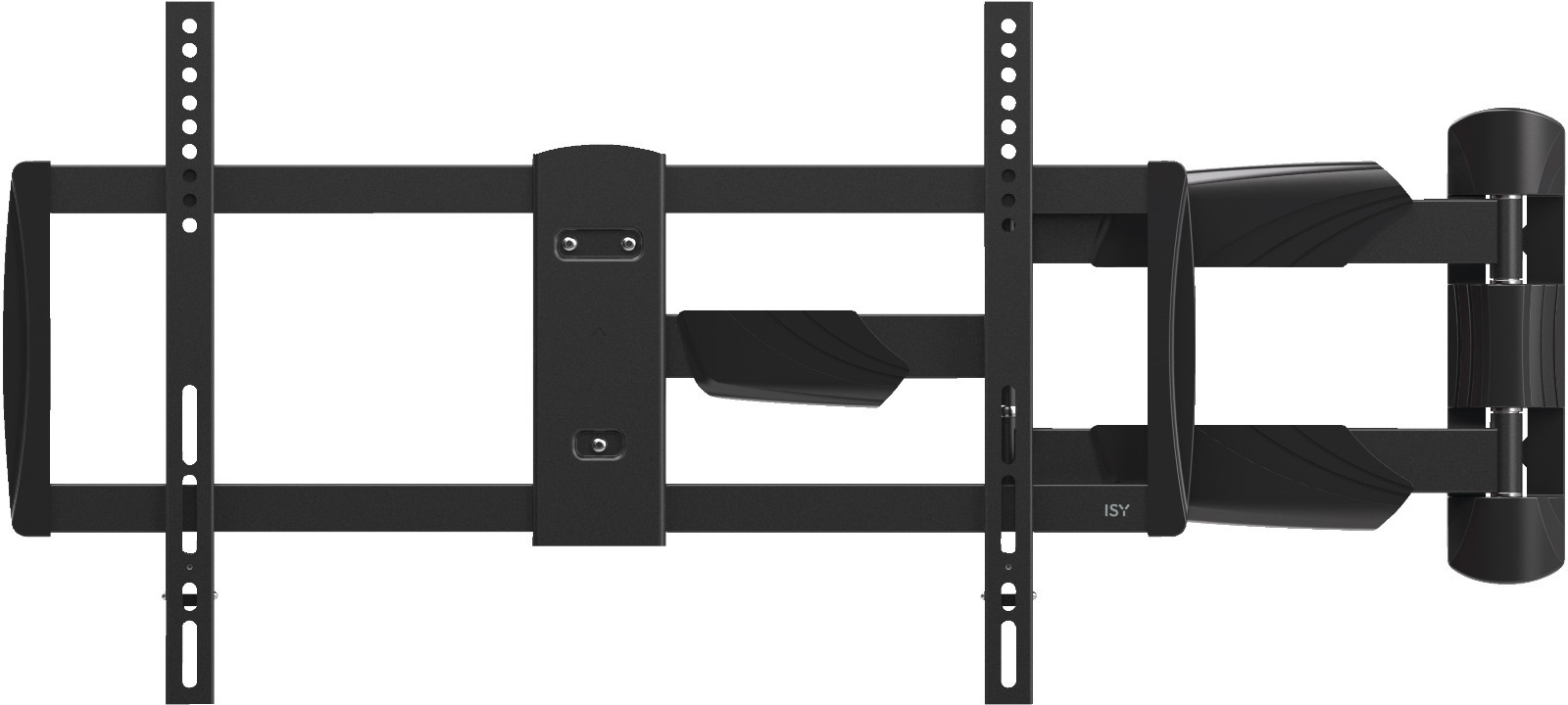 Un support mural pour téléviseur noir et argent.