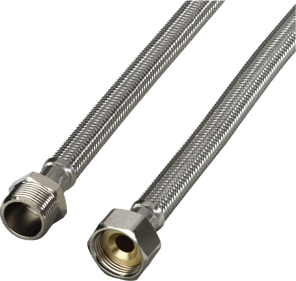 Due tubi flessibili in acciaio inox con raccordi.