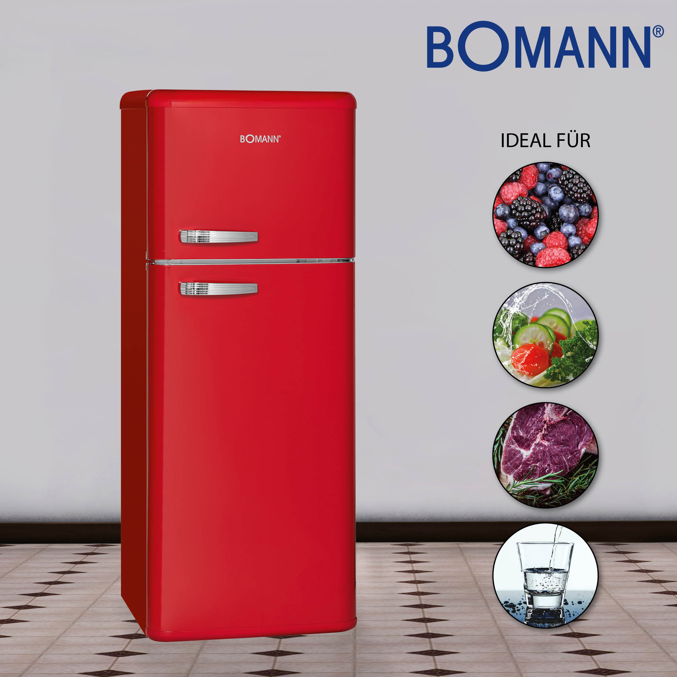 BOMANN DTR353 Kühlgefrierkombination (E, 208 l, 1440 mm hoch, Rot)