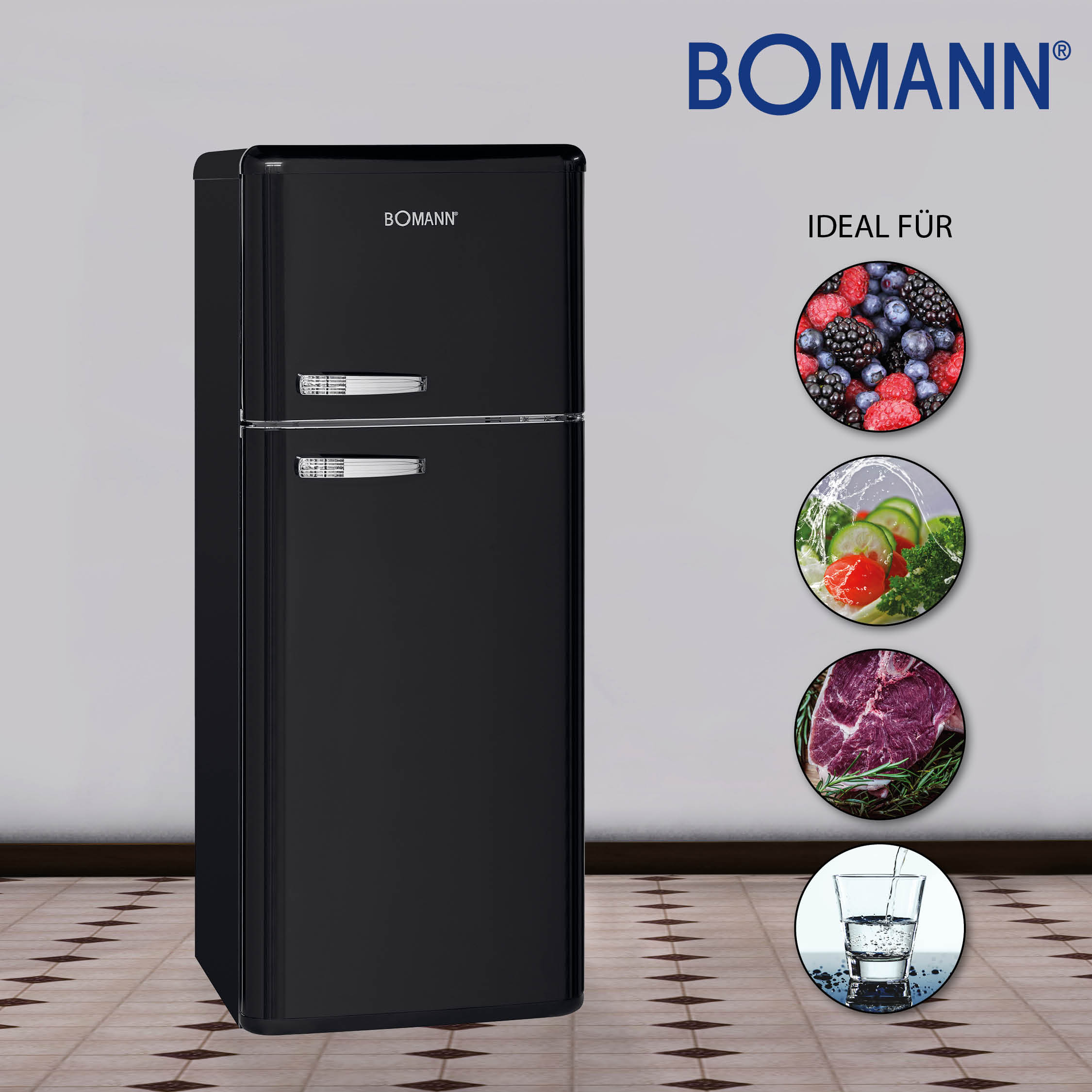 BOMANN DTR353  Kühlgefrierkombination (E, 208 l, 1440 mm hoch, Schwarz)