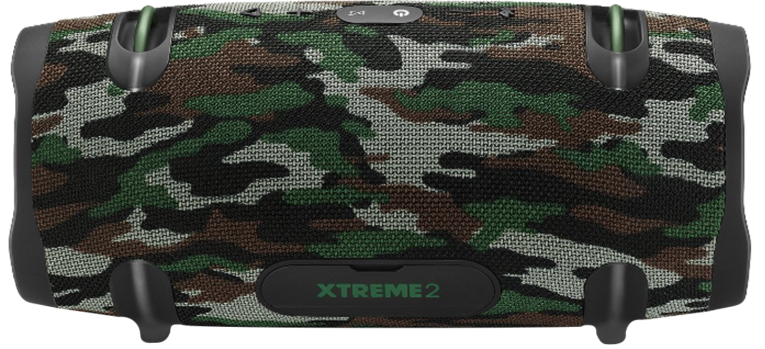 Álcázott hangszóró fekete díszítéssel és az "XTREME 2" felirattal.