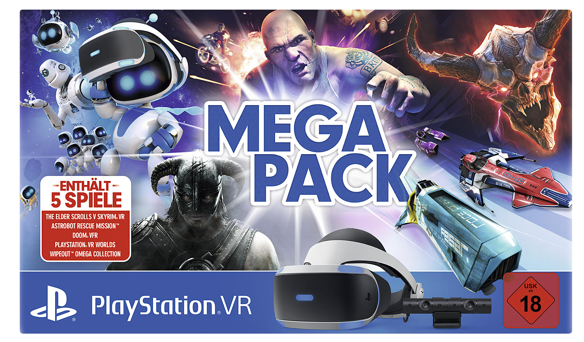 SONY PlayStation VR Megapack: PlayStation VR, PlayStation Camera, 5 Spiele (VOUCHER) VR Brille