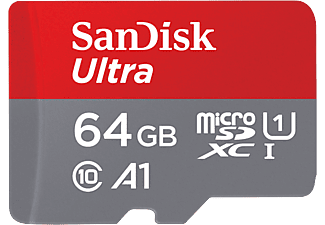 SANDISK Ultra A1+AD - Micro-SDXC-Cartes mémoire  (64 GB, 100 MB/s, Gris/Rouge)