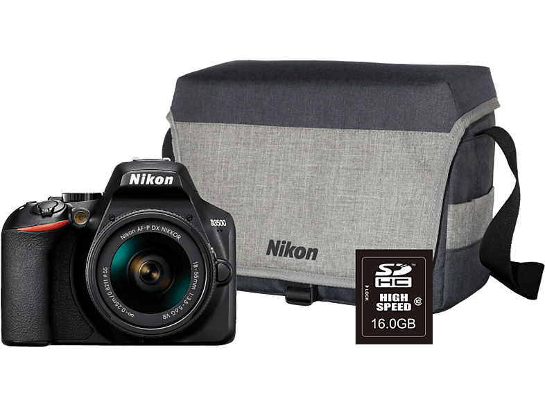 NIKON Reflex camera D3500 + 18-55 mm DX VR + Tas + SD 16 GB (VBA550K009)