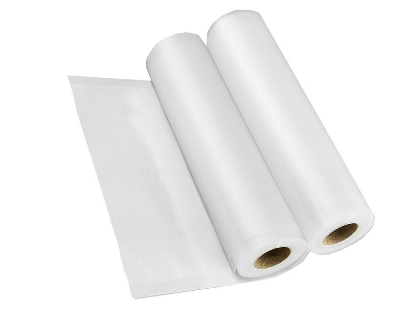 Zwei Rollen Vakuumbeutel auf schwarzem Hintergrund.