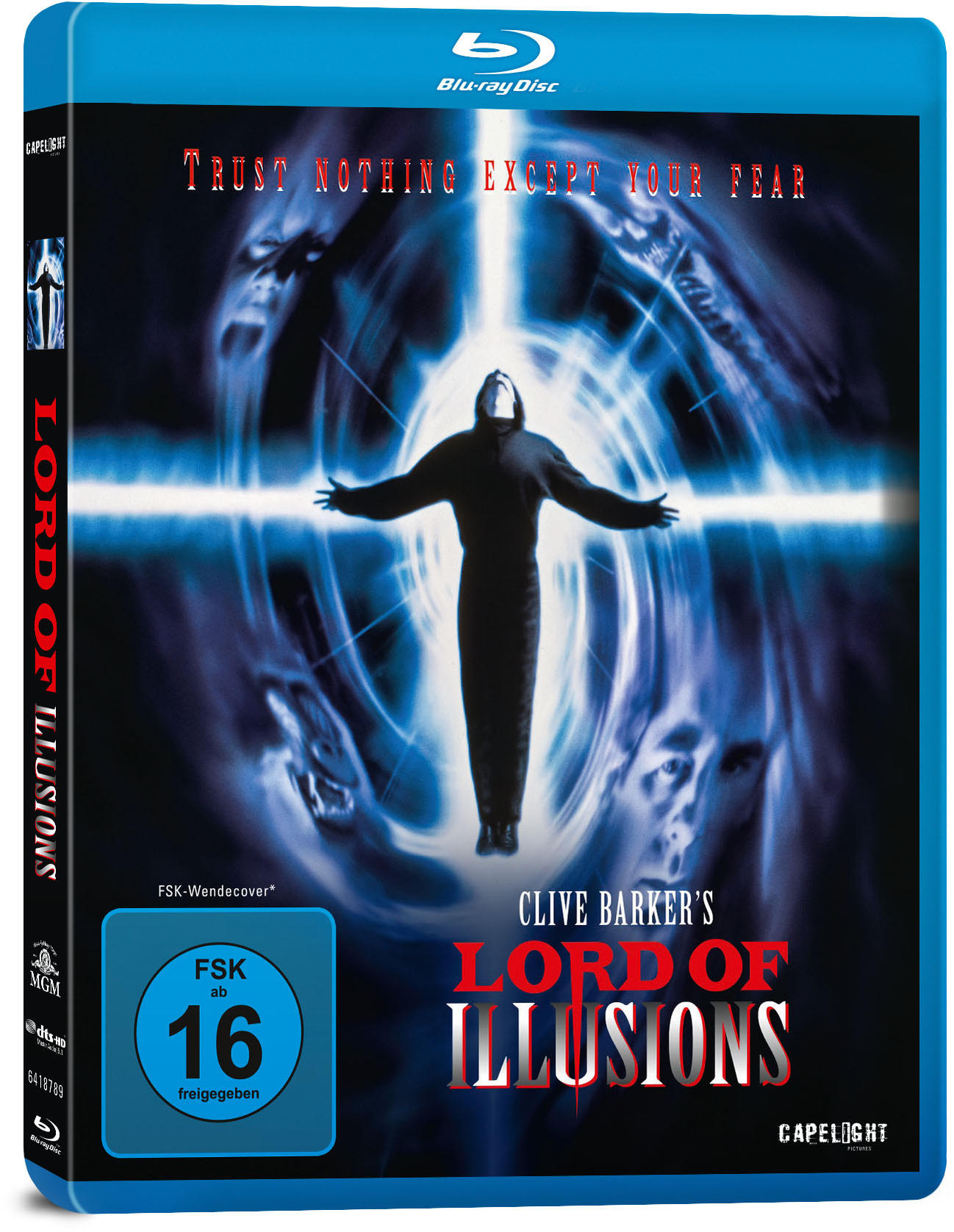 Blu-ray-Cover für 'Lord of Illusions' mit einem Bild einer Figur in einem Tunnel.