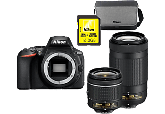 NIKON Reflexcamera D5600 + AF-P 18-55mm VR + AF-P DX 70-300 VR + SD 16 GB + Tas