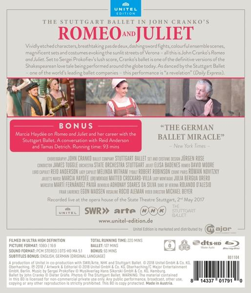 DVD-Rückseite für 'Romeo und Julia'. Text und Bilder zum Ballett.
