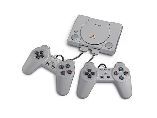 Consola - PlayStation Classic, Miniatura, Cable HDMI, Cable USB, Mandos, Gris