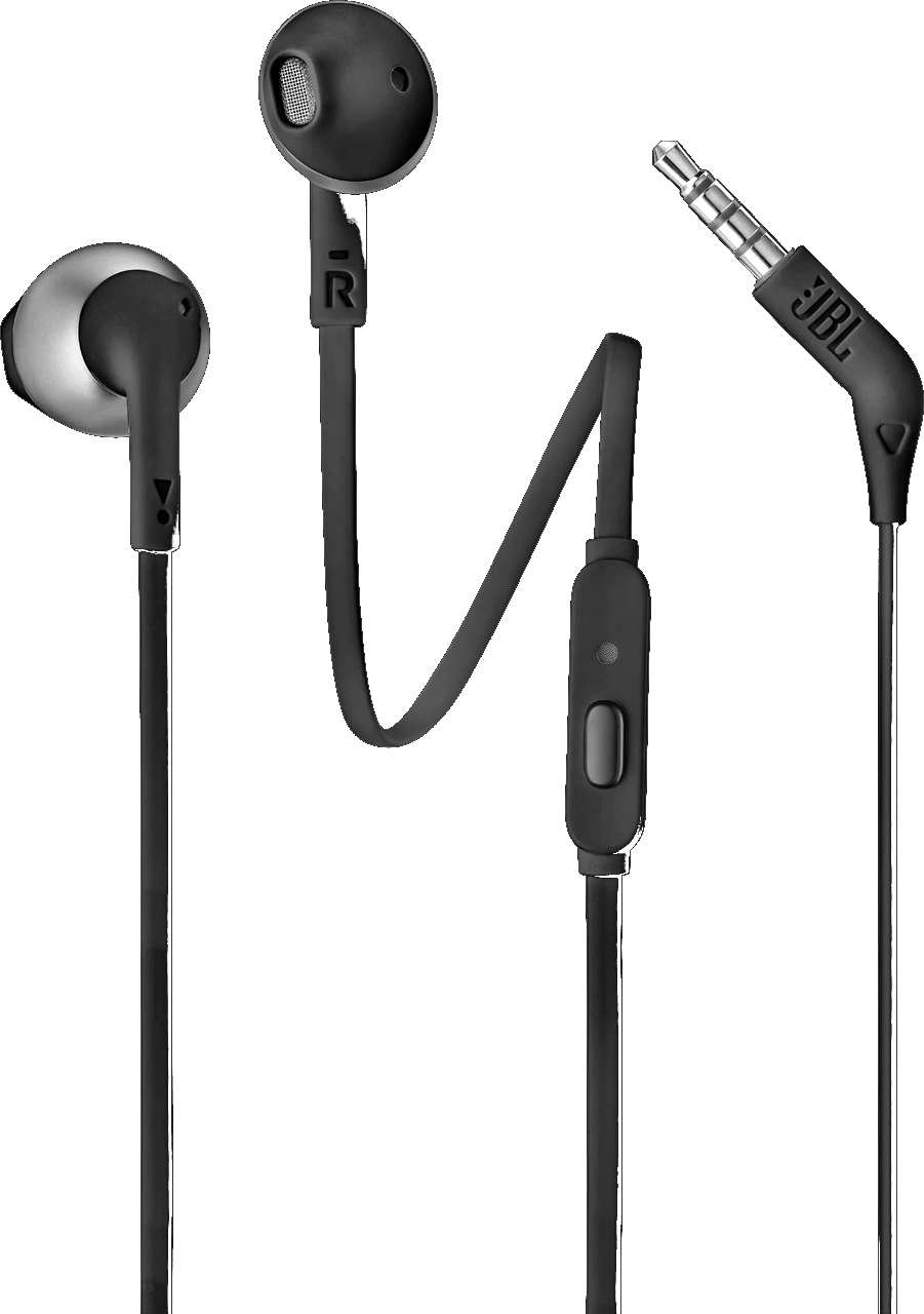 JBL T205CRMINEAR WIRED HDPHS UNIV W/ MIC FLAT CBL In-ear Oortjes Zwart