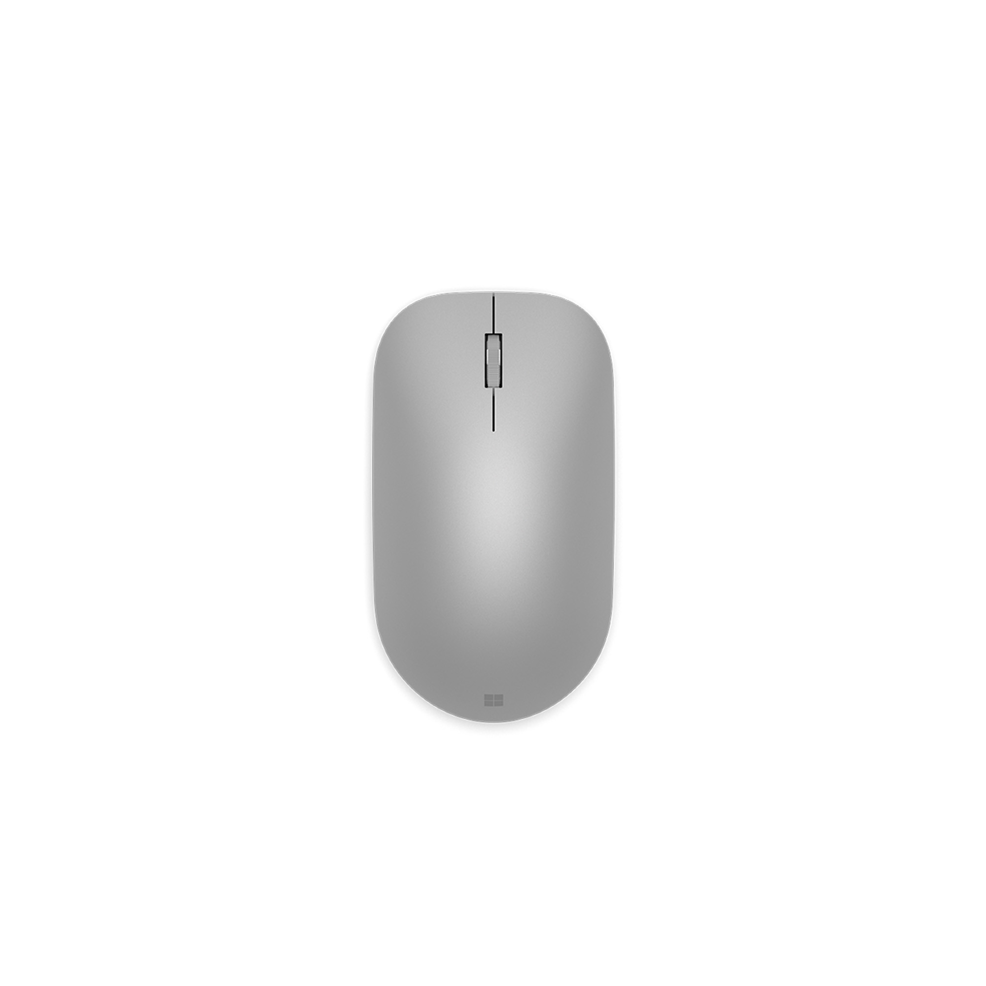 Eine graue Maus mit einem Rad und einem Microsoft-Logo auf weißem Hintergrund.