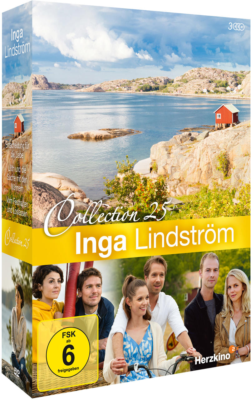 DVD-Cover mit malerischer Seelandschaft, Menschen und Text auf Deutsch. Titel: Inga Lindström.