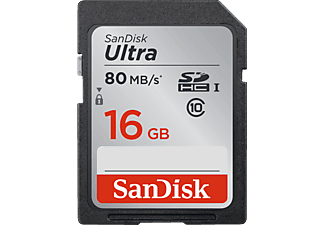 SANDISK Ultra - SDHC-Speicherkarte  (16 GB, 80 MB/s, Silber/Schwarz)