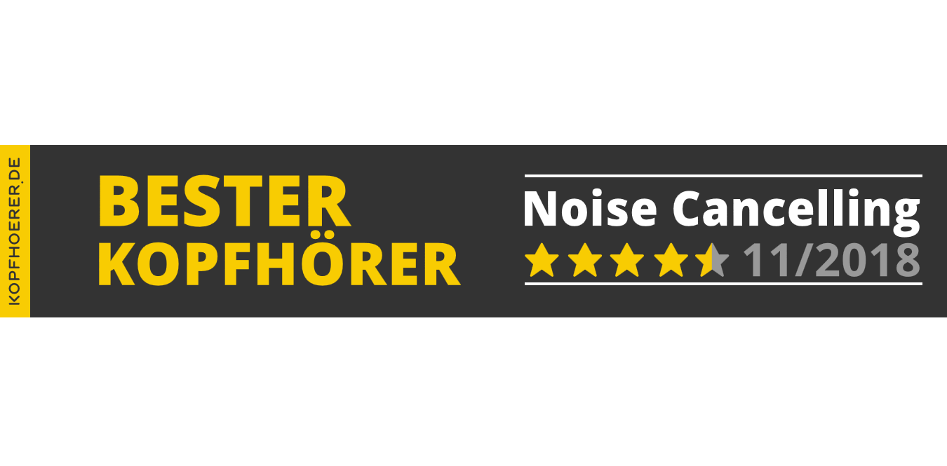 Bewertung mit 'BESTER KOPFHÖRER' und 'Noise Cancelling' mit 5 Sternen.