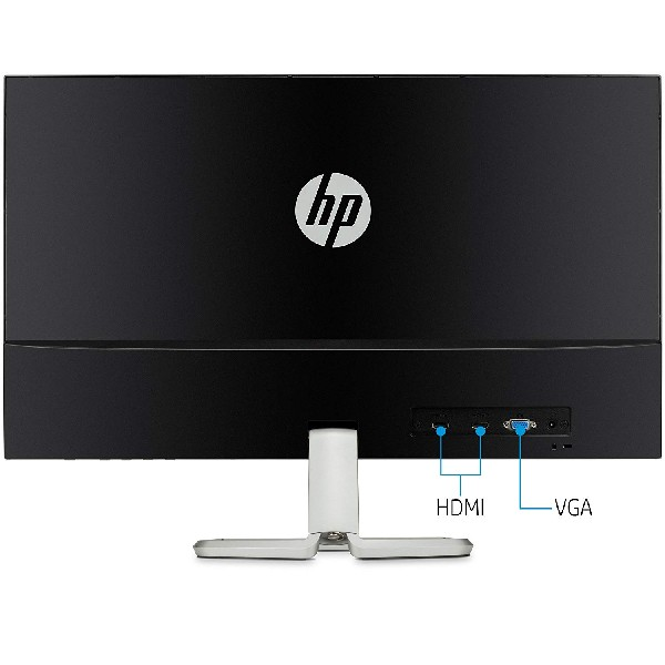 Parte trasera de un monitor HP negro con puertos HDMI y VGA.
