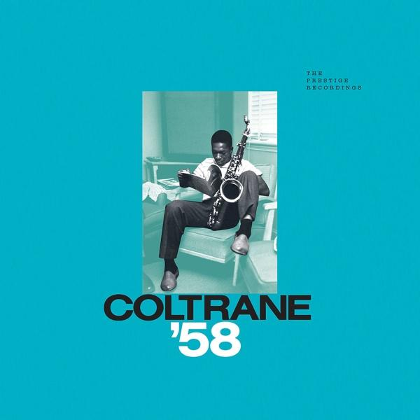 Albumcover: Coltrane '58, ein Mann mit Saxophon in einem Raum, blauer Hintergrund.
