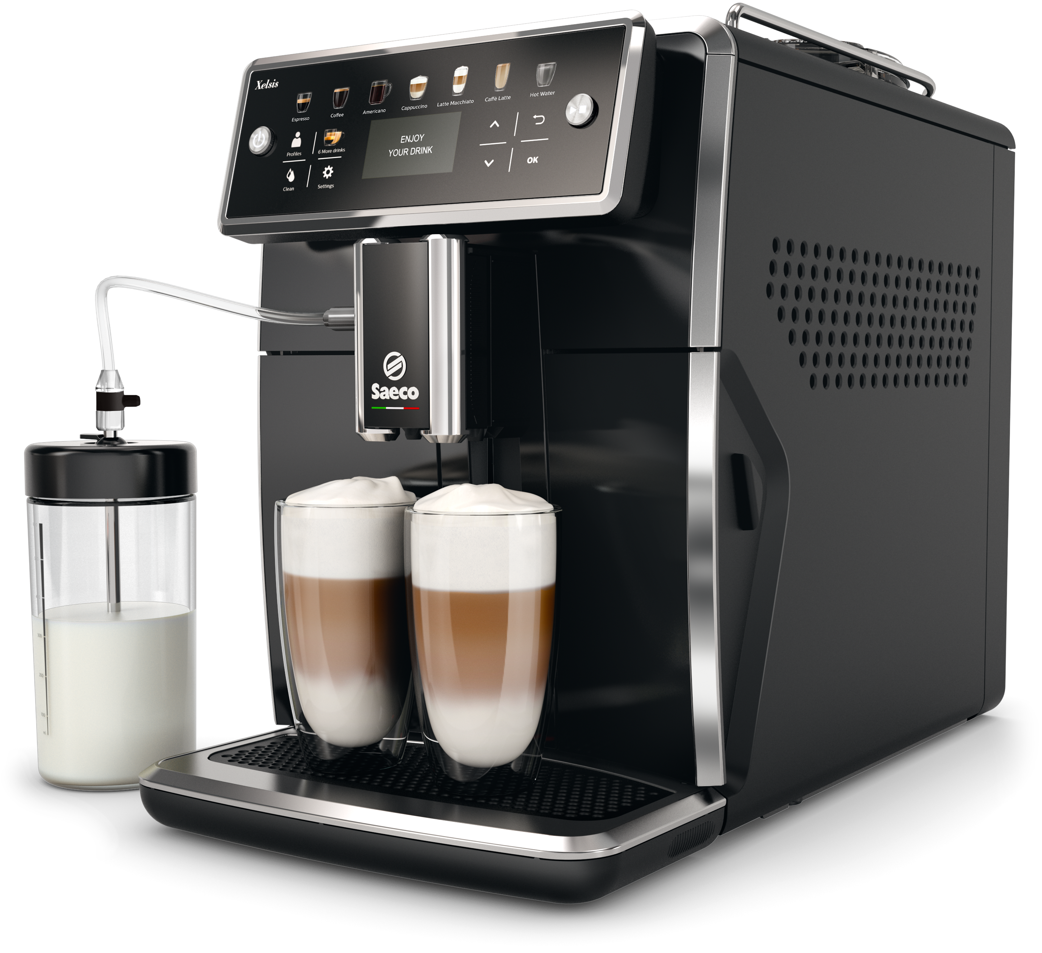 SAECO Kaffeevollautomat Xelsis SM7580/00 Piano Black  Kaffeevollautomat (Klavierlack-Schwarz, Keramikmahlwerk, 15 bar, externer Milchbehälter)