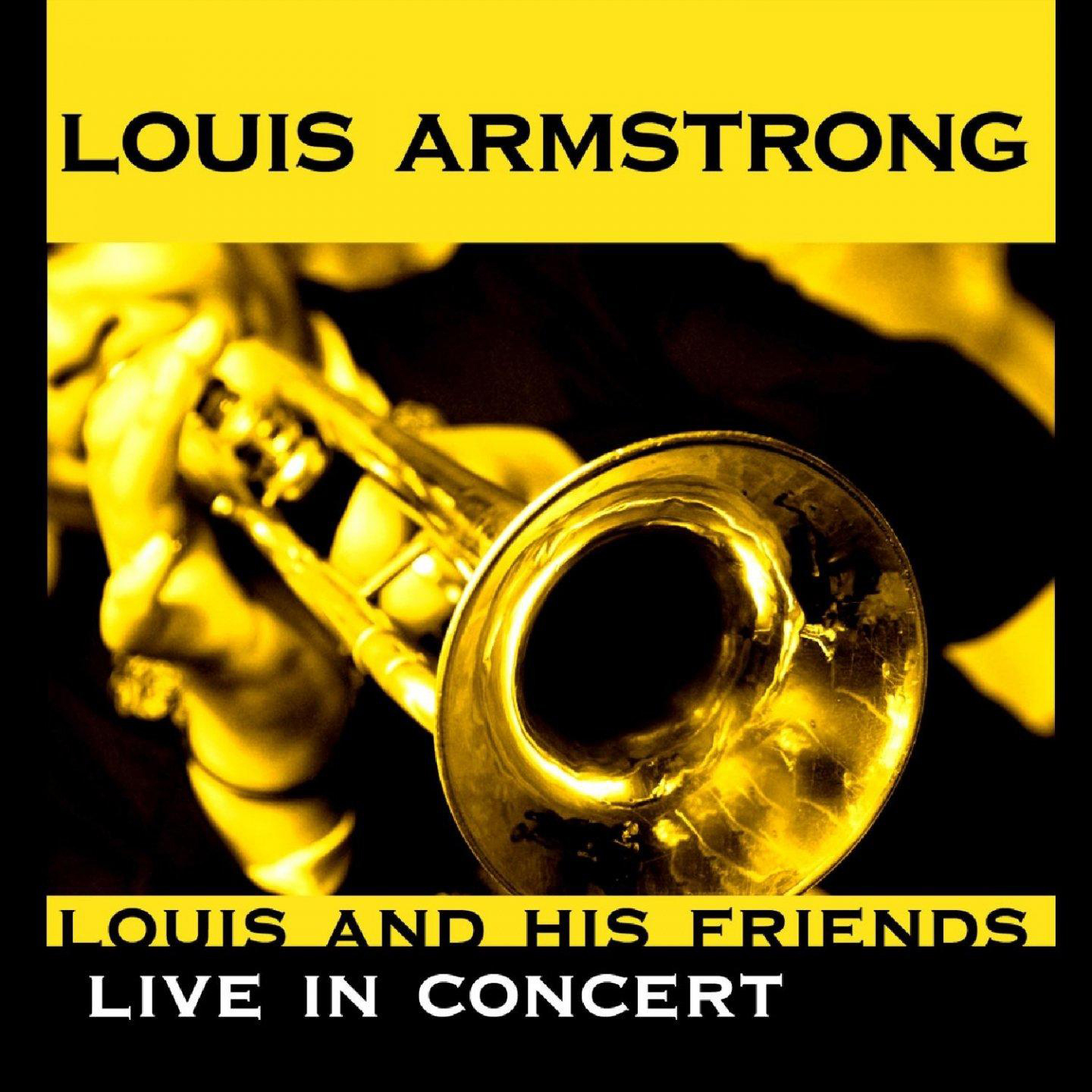 Albumcover: Louis Armstrong mit Trompete, Text 'LOUIS ARMSTRONG' und 'LOUIS AND HIS FRIENDS'.
