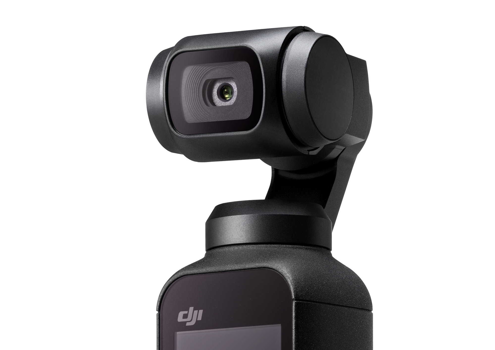 Black camera with a lens, held at the top. The camera has a DJI logo.