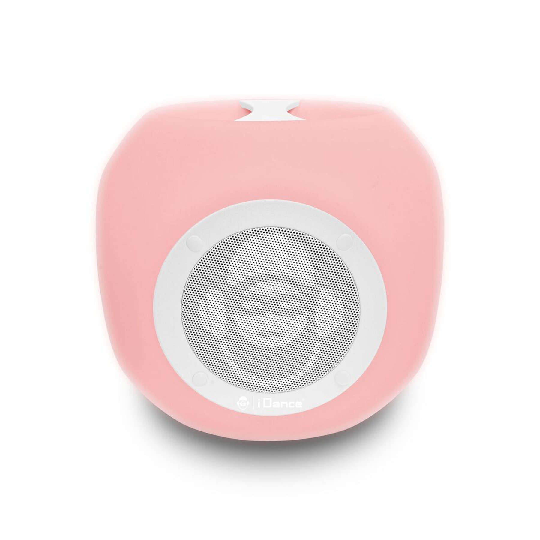 Roze luidspreker met een witte luidsprekergrille. Het iDance-logo staat in het midden onderaan.