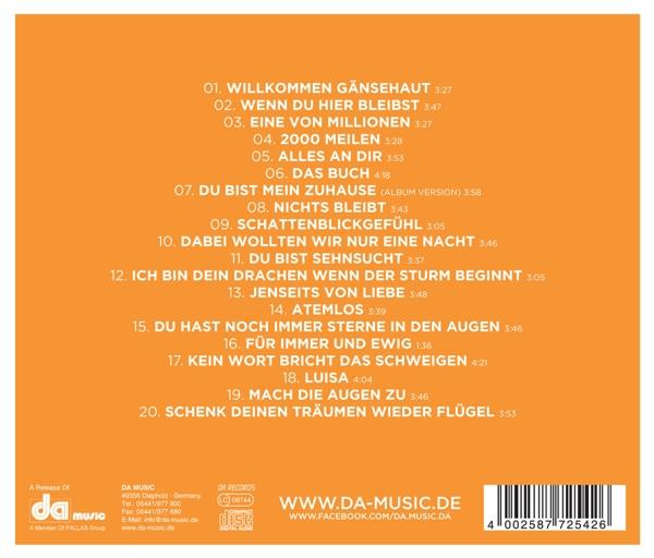 Ein CD-Cover mit farbenfrohem Design und Text auf Deutsch. Die Rückseite enthält eine Titelliste.