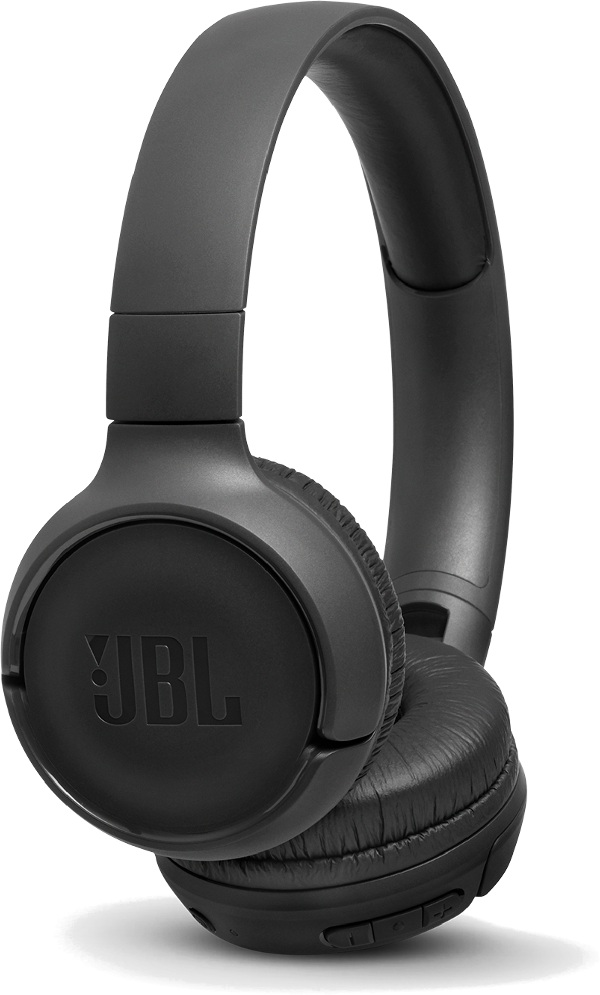 Casque JBL noir. Les oreillettes sont rondes, avec un logo JBL. L'arceau est visible.