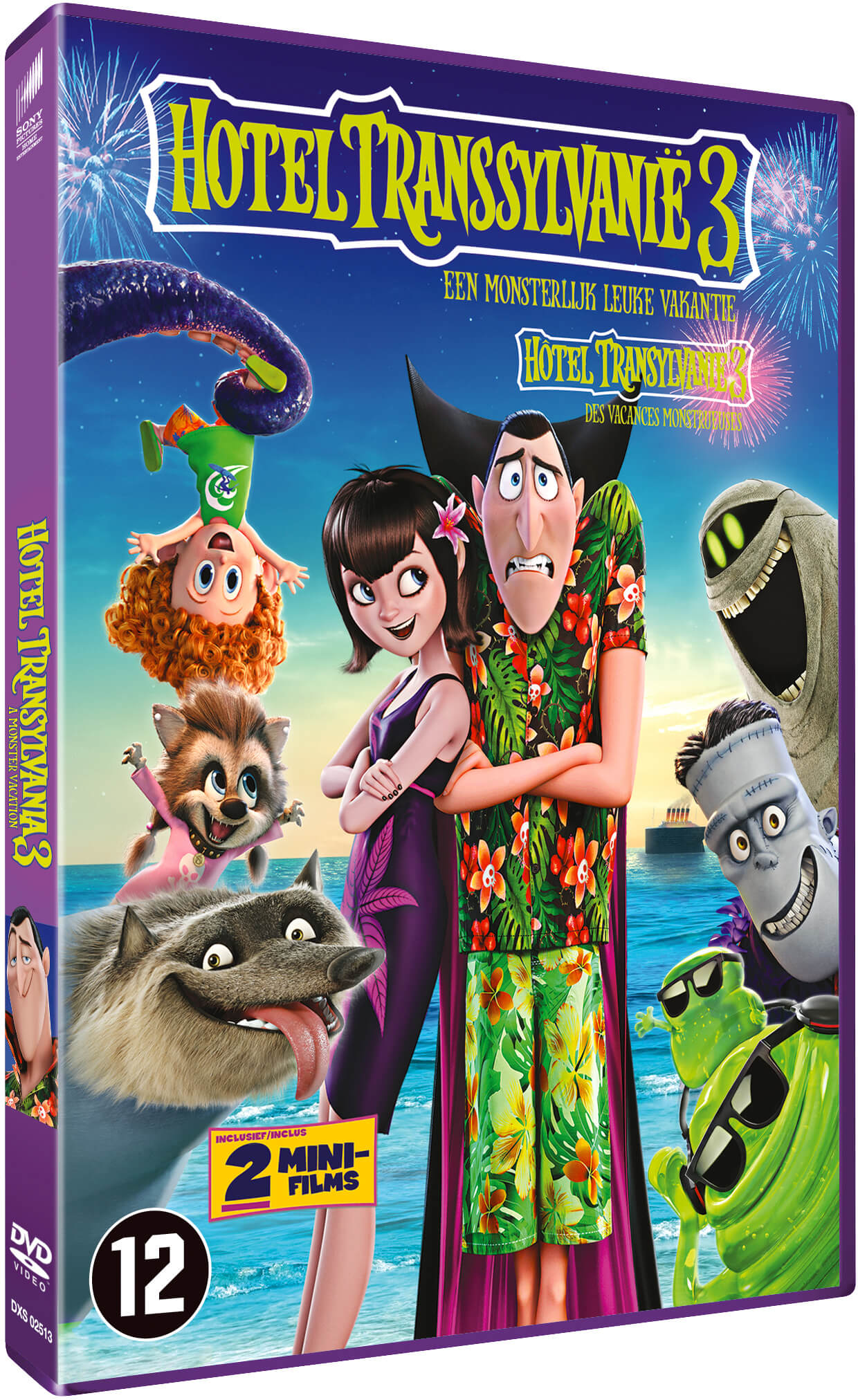 DVD-hoes van de film "Hotel Transylvania 3", met stripfiguren.