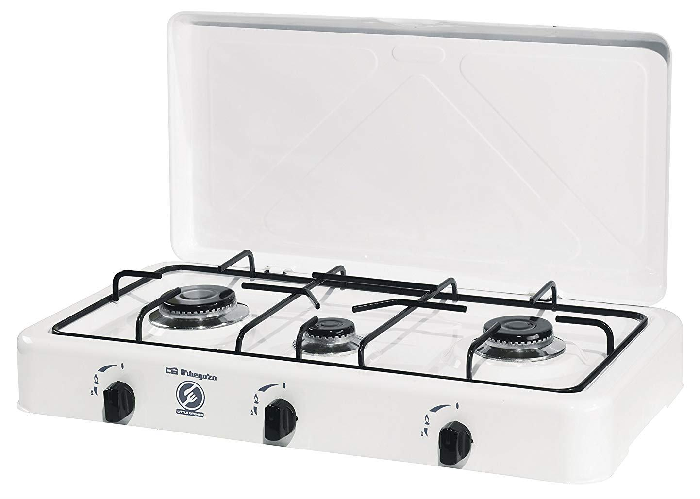 Encimera portátil - Orbegozo FO 3450, Gas, 3 fuegos, 1400 W, Blanco