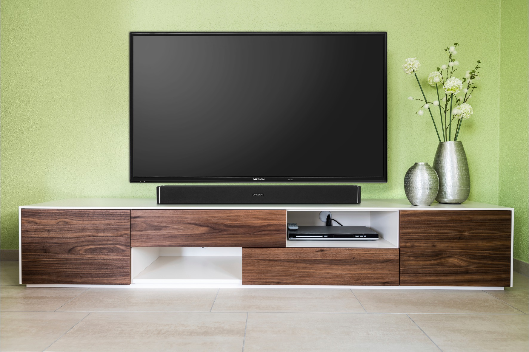 MEDION Lifebeat P61078, WLAN Soundbar, Schwarz/Silber
