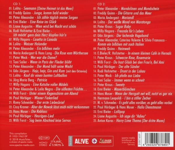 CD mit Trackliste auf rotem Hintergrund.