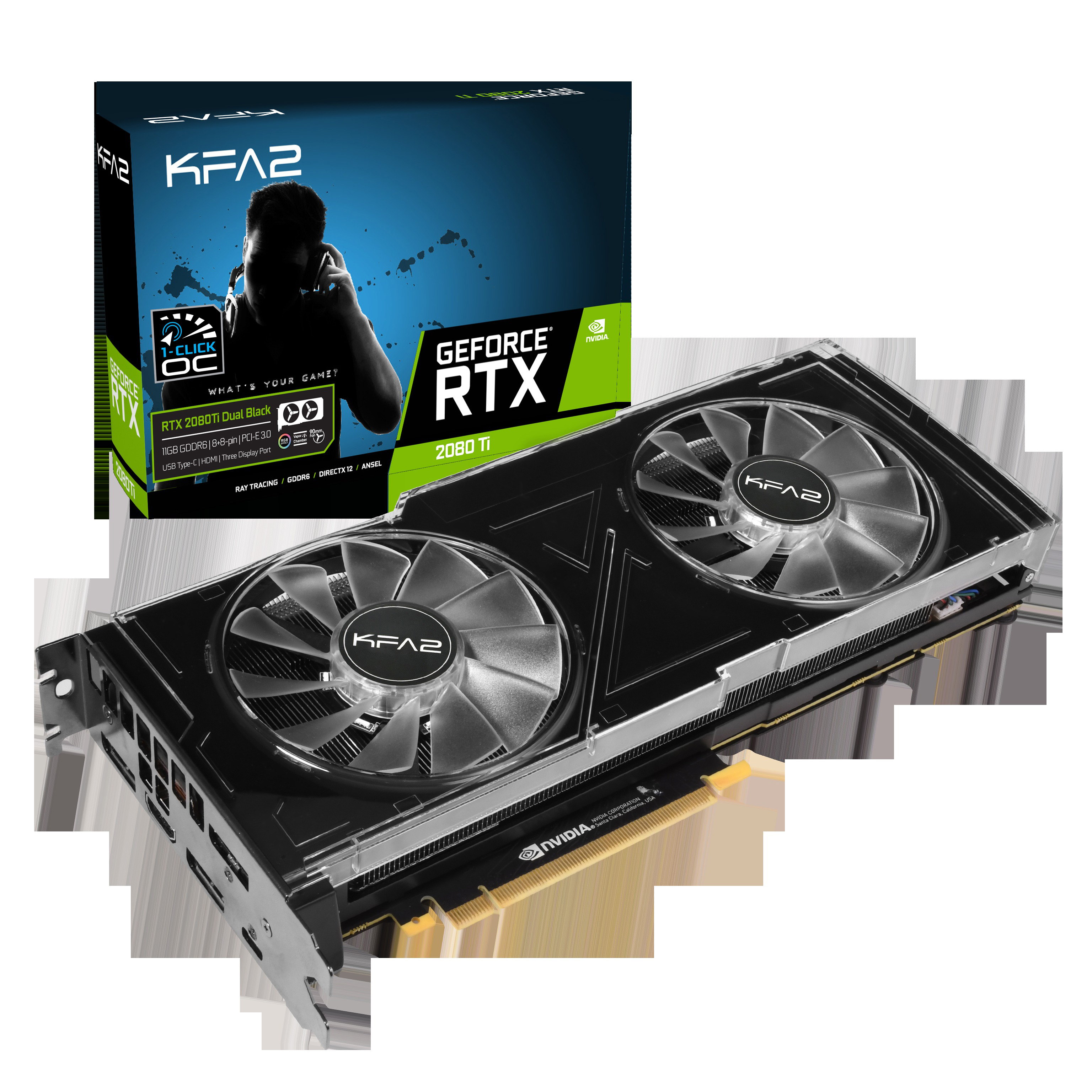 KFA2 GeForce RTX™ 2080 Ti Dual Black 1-Click OC 11GB (NVIDIA, Grafikkarte)
