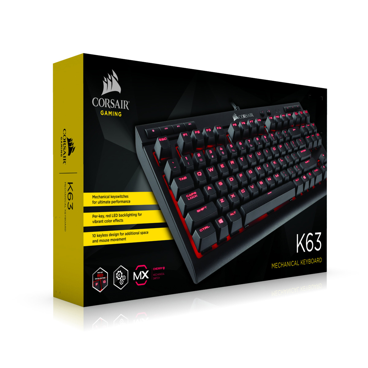 CORSAIR K63, Gaming Tastatur, Mechanisch, Cherry MX Red, kabelgebunden, Schwarz